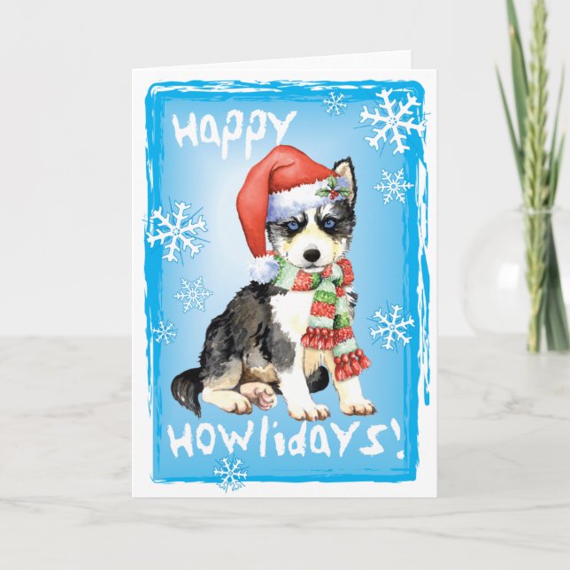 Tarjeta Festiva Perro esquimal feliz de Howlidays (Anverso)