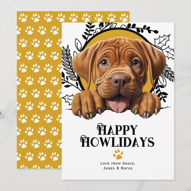 Tarjeta Festiva Perro feliz de Howlidays dogue de bordeaux (Anverso / Reverso)