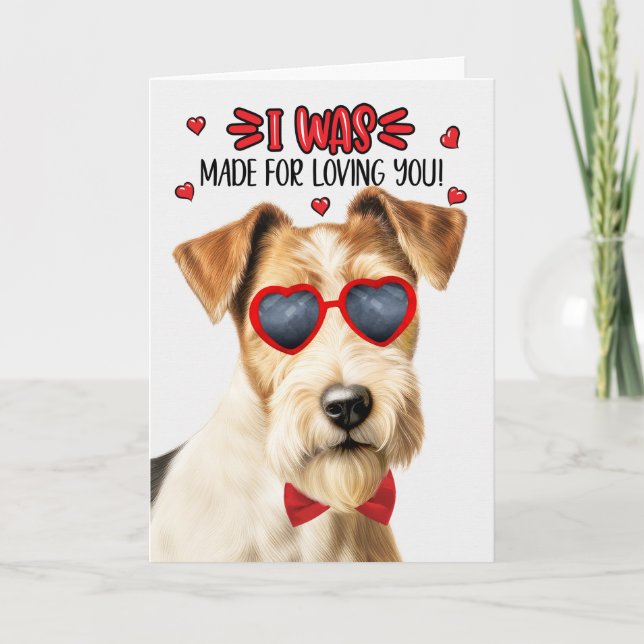 Tarjeta Festiva Perro Fox Terrier hecho para amarte San Valentín (Anverso)