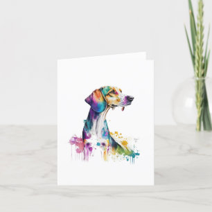 Tarjeta Festiva Perro Foxhound Estadounidense En Acuarela Y Pluma