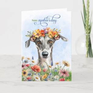Tarjeta Festiva Perro Galgo Flores Silvestres Día de la Madre