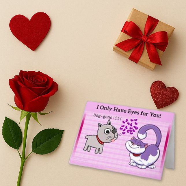 Tarjeta Festiva Perro Gato De Dibujos Animados Rosa Juguetón Amor  (Subido por el creador)