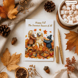Tarjeta Festiva Perro Golden Retriever de la familia Hojas de otoñ