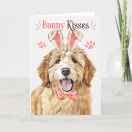 Tarjeta Festiva Perro goldendoodle en orejas de conejo por Pascua