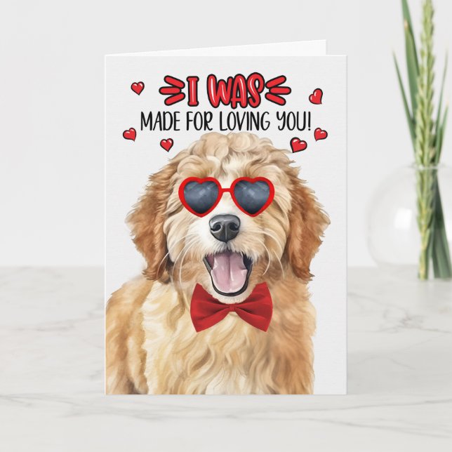 Tarjeta Festiva Perro Goldendoodle hecho para amarte San Valentín (Anverso)