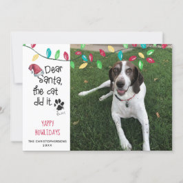 Tarjeta Festiva Perro gracioso dice que luces de vacaciones nombre