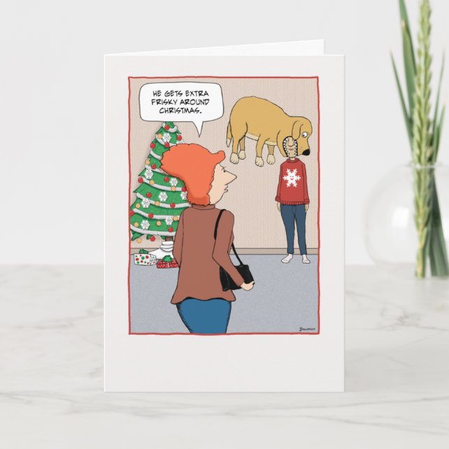 Tarjeta Festiva Perro gracioso emocionado por los Navidades (Anverso)