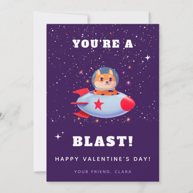 Tarjeta Festiva Perro gracioso en Día de San Valentín de cohete de (Anverso)