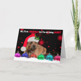 Tarjeta Festiva Perro gruñón de Terrier de frontera que lleva un