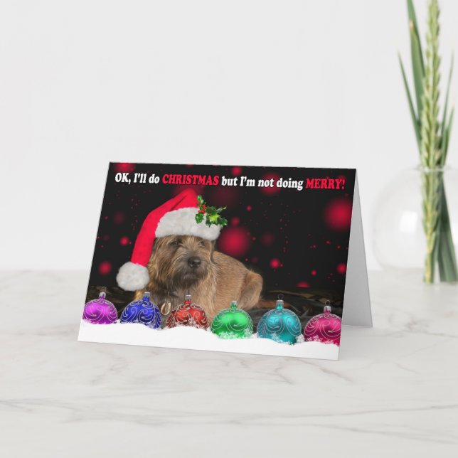 Tarjeta Festiva Perro gruñón de Terrier de frontera que lleva un (Anverso)