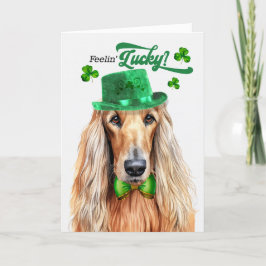 Tarjeta Festiva Perro hound afgano con suerte Día de San Patricio