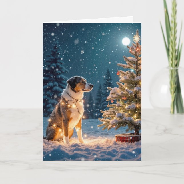 Tarjeta Festiva Perro Hound Tirado En Luces De Vacaciones (Anverso)