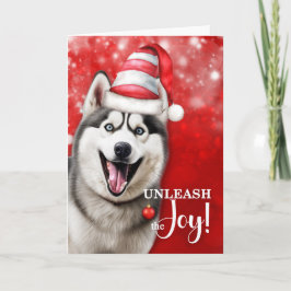 Tarjeta Festiva Perro Husky desata a los Navidades de la alegría