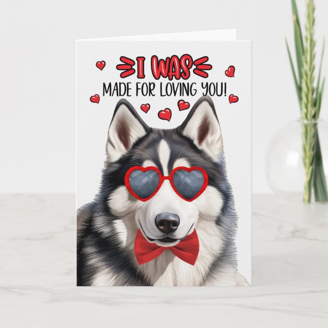 Tarjeta Festiva Perro Husky Siberiano hecho para amarte San Valent (Anverso)