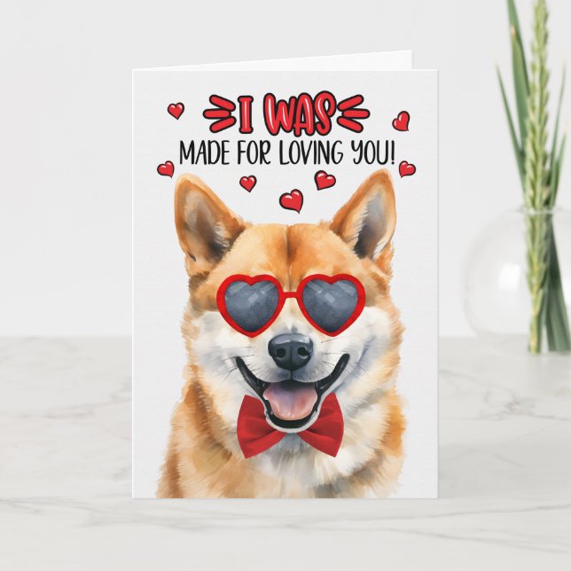 Tarjeta Festiva Perro Inu Shiba hecho para amarte San Valentín (Anverso)