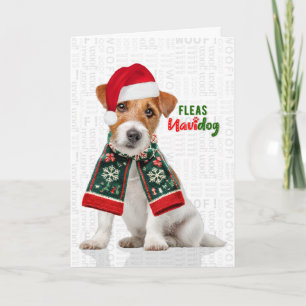 Tarjeta Festiva Perro Jack Russell Divertido Pulgas Navidog Navida