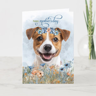 Tarjeta Festiva Perro Jack Russell Flores silvestres Día de la Mad
