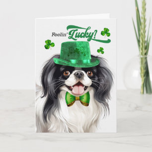 Tarjeta Festiva Perro Japanese Chin Día de San Patricio Afortunado