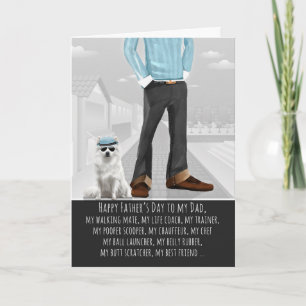Tarjeta Festiva Perro Japanese Spitz y papá para el Día del Padre