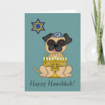 Tarjeta Festiva Perro judío Hanukkah-Cute<br><div class="desc">¿A quién no le encantaría recibir esta linda tarjeta para Hanukkah,  con un pequeño y dulce perro de cerdo con su yarmulke,  la menorah delante de él,  mientras que la Estrella de David flota a su lado? El interior es personalizable para su comodidad.</div>