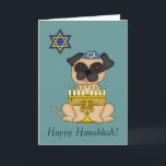 Tarjeta Festiva Perro judío Hanukkah-Cute<br><div class="desc">¿A quién no le encantaría recibir esta linda tarjeta para Hanukkah,  con un pequeño y dulce perro de cerdo con su yarmulke,  la menorah delante de él,  mientras que la Estrella de David flota a su lado? El interior es personalizable para su comodidad.</div>