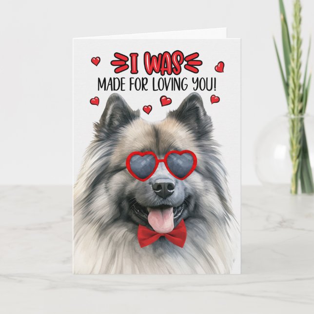 Tarjeta Festiva Perro Keeshond hecho para amarte San Valentín (Anverso)