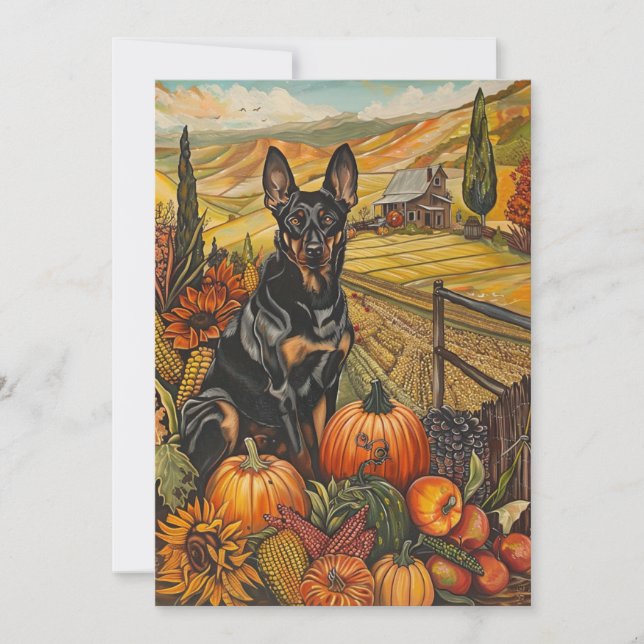 Tarjeta Festiva Perro Kelpie australiano cosecha otoño Acción de G (Anverso)