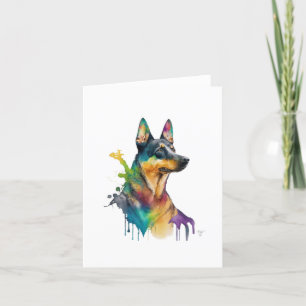 Tarjeta Festiva Perro Kelpie australiano en acuarela y pluma