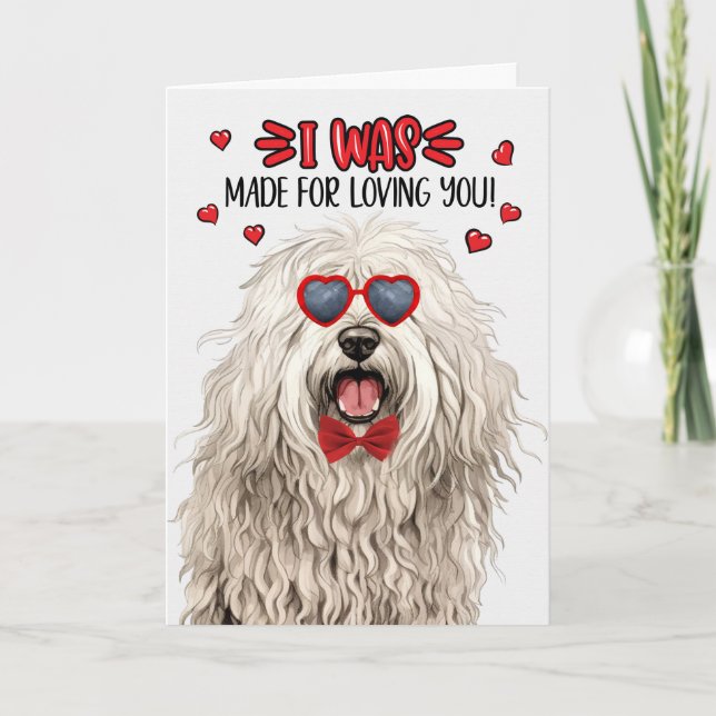 Tarjeta Festiva Perro Komondor hecho para amarte San Valentín (Anverso)
