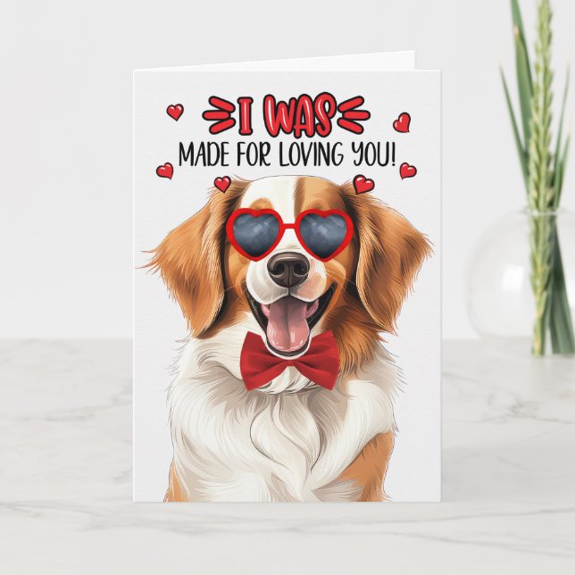 Tarjeta Festiva Perro Kooikerhondje hecho para amarte San Valentín (Anverso)