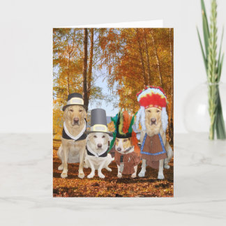 Tarjeta Festiva Perro/laboratorio/peregrinos e indios divertidos
