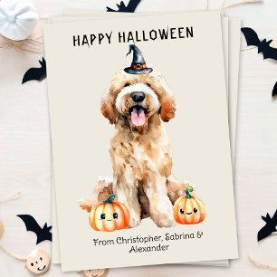 Tarjeta Festiva Perro Labradoodle Feliz Halloween
