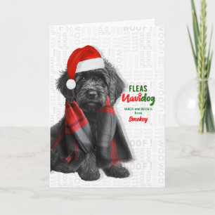 Tarjeta Festiva Perro Labradoole Negro Divertido Pulgas Navidog co