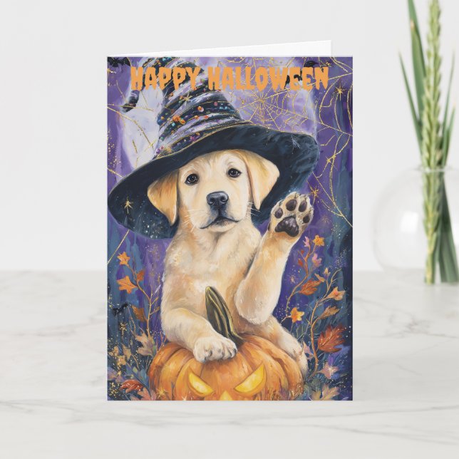 Tarjeta Festiva Perro Labrador de Halloween (Anverso)