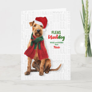 Tarjeta Festiva Perro Lakeland Terrier Divertido Pulgas Navidog co