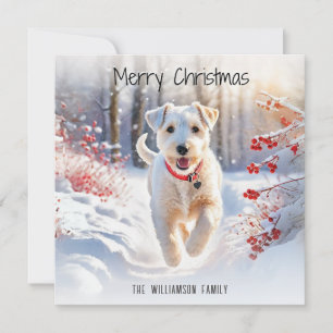 Tarjeta Festiva Perro Lakeland Terrier Invierno Nieve Feliz Navida