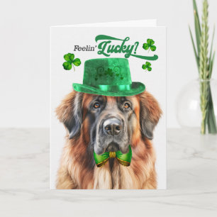 Tarjeta Festiva Perro Leonberger Sintiéndose Afortunado Día de San