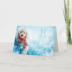 Tarjeta Festiva Perro lindo con bufanda roja