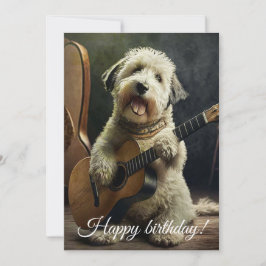Tarjeta Festiva Perro lindo con guitarra.