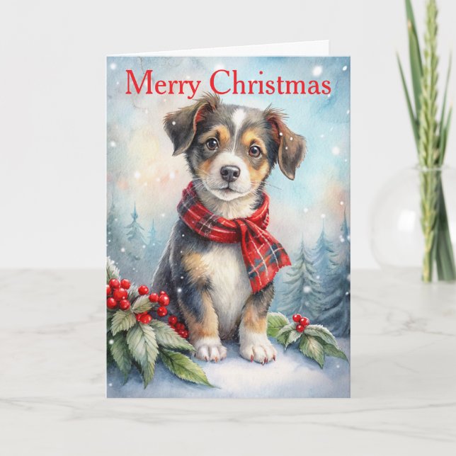 Tarjeta Festiva Perro lindo con Navidades (Anverso)