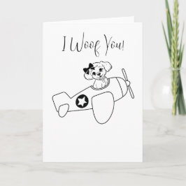 Tarjeta Festiva Perro lindo en avión, arte de línea, simple, Minim