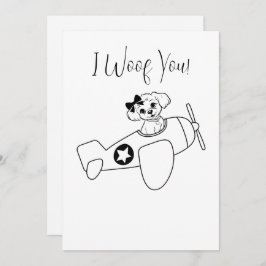Tarjeta Festiva Perro lindo en avión, arte de línea, simple, Minim