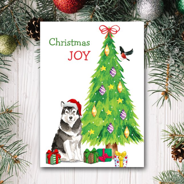 Tarjeta Festiva Perro malamuta de Santa Hat Alaskan (Subido por el creador)
