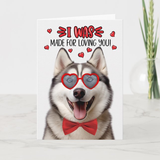 Tarjeta Festiva Perro malamute hecho para amarte San Valentín (Anverso)