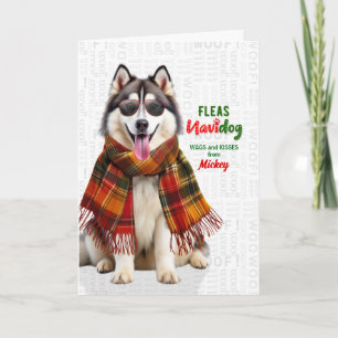 Tarjeta Festiva Perro Malamute Lindo Navidog Divertido con Nombre