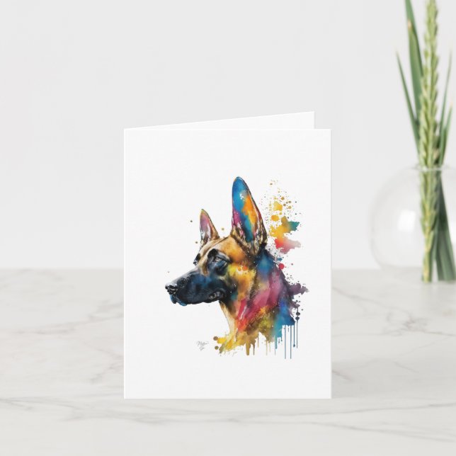 Tarjeta Festiva Perro malinés belga en acuarela y pluma (Anverso)