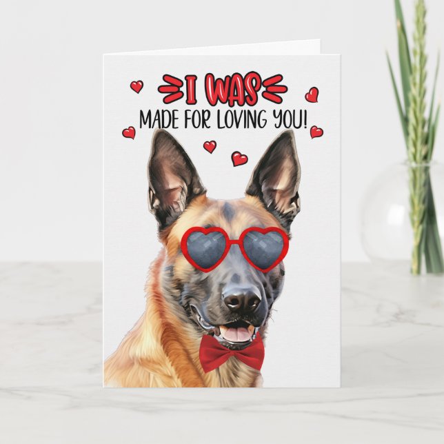 Tarjeta Festiva Perro malinés belga hecho para amarte a San Valent (Anverso)