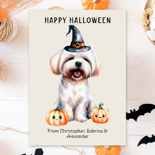 Tarjeta Festiva Perro maltés feliz Halloween