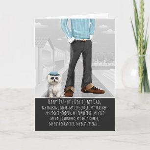 Tarjeta Festiva Perro maltés lindo y papá divertido Día del Padre