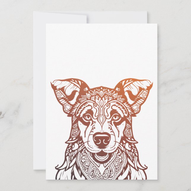 Tarjeta Festiva Perro Mandala Ornamental, perro dibujado a mano Ma (Anverso)